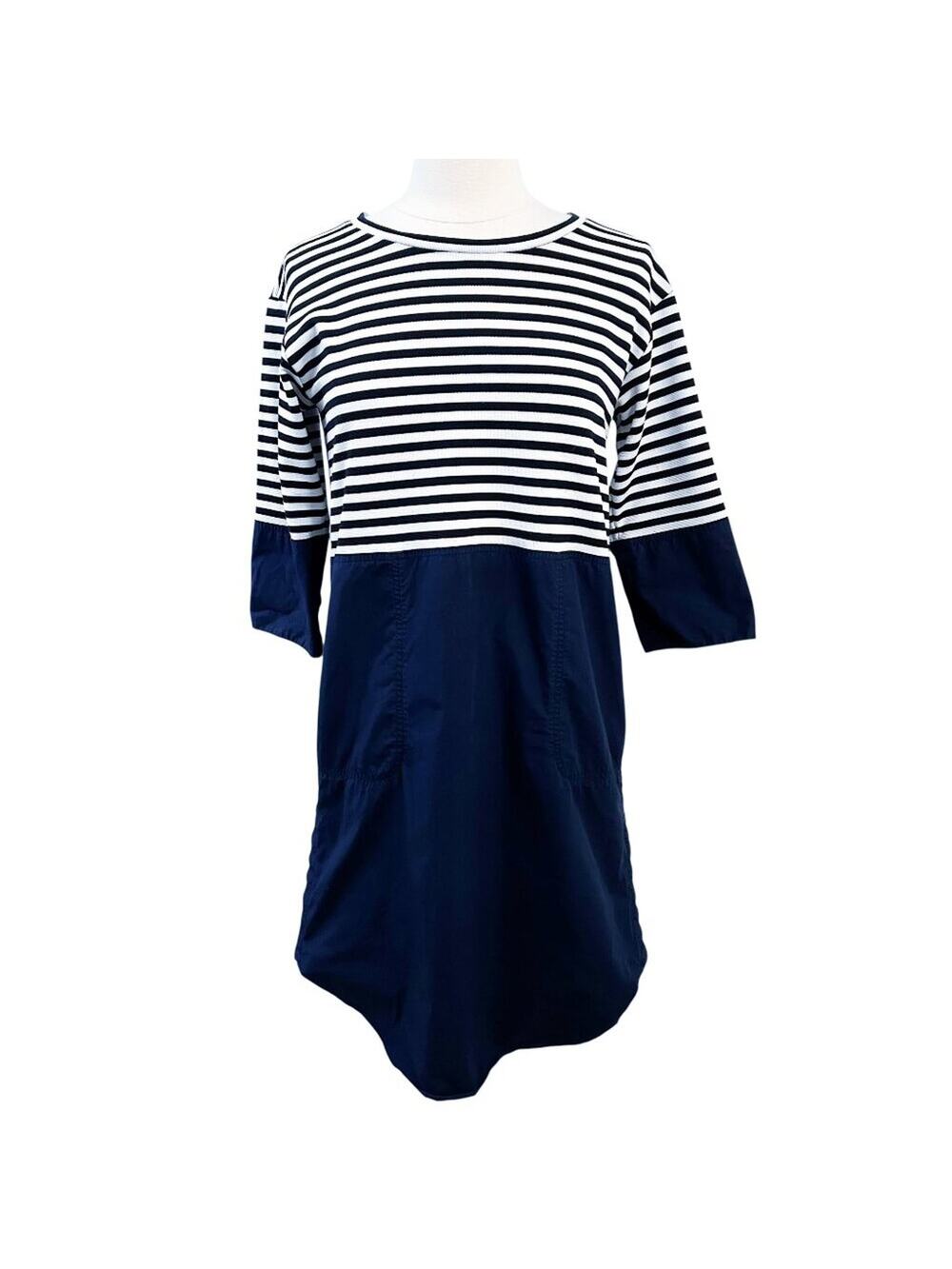 COS Navy & White Striped Cotton Poplin & Knit Dress Size Small